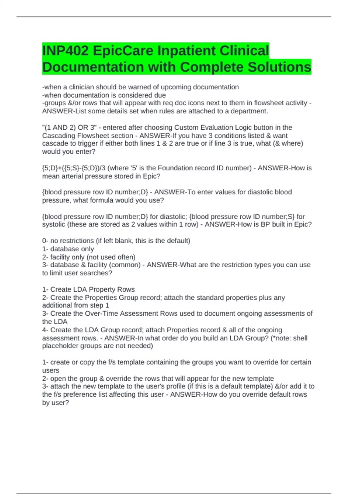 INP402 EpicCare Inpatient Clinical Documentation with Complete