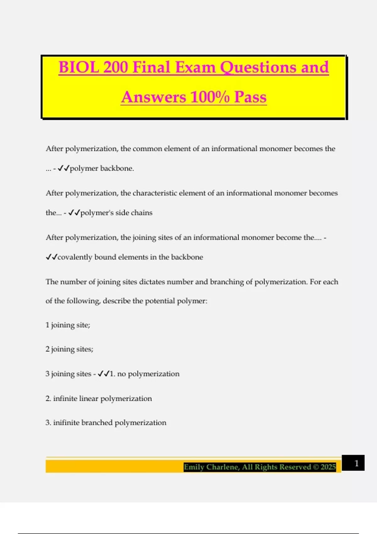 BIOL 200 Final Exam Questions and Answers 100% Pass - BIOL 200 - Stuvia US
