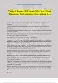 Timby Chapter 10 End-of-Life Care&period; Exam Questions And Answers &lpar;Guaranteed A&plus;&rpar;