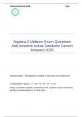 Algebra-2 Midterm Exam Questions And Answers Actual Solutions Correct Answers 2025