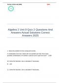 Algebra 2 Unit 9 Quiz 2 Questions And Answers Actual Solutions Correct Answers 2025