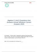Algebra 2 Unit 8 Questions And Answers Actual Solutions Correct Answers 2025