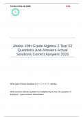 Abeka 10th Grade Algebra 2 Test 02 Questions And Answers Actual Solutions Correct Answers 2025