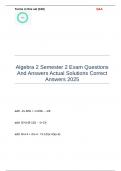 Algebra 2 Semester 2 Exam Questions And Answers Actual Solutions Correct Answers 2025