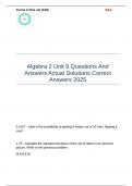 Algebra 2 Unit 9 Questions And Answers Actual Solutions Correct Answers 2025