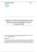 Algebra II Final Exam Questions And Answers Actual Solutions Correct Answers 2025