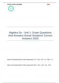 Algebra 2a - Unit 1 Exam Questions And Answers Actual Solutions Correct Answers 2025
