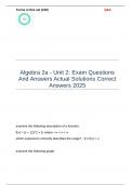 Algebra 2a - Unit 2 Exam Questions And Answers Actual Solutions Correct Answers 2025
