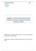 Algebra 2 Honors Questions And Answers Actual Solutions Correct Answers 2025