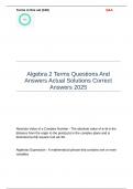Algebra 2 Terms Questions And Answers Actual Solutions Correct Answers 2025