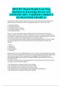HESI RN Mental Health Exam Prep Questions & Knowledge Review ALL ANSWERS 100&percnt; VERIFIED CORRECT GUARANTEED GRADE A&plus;