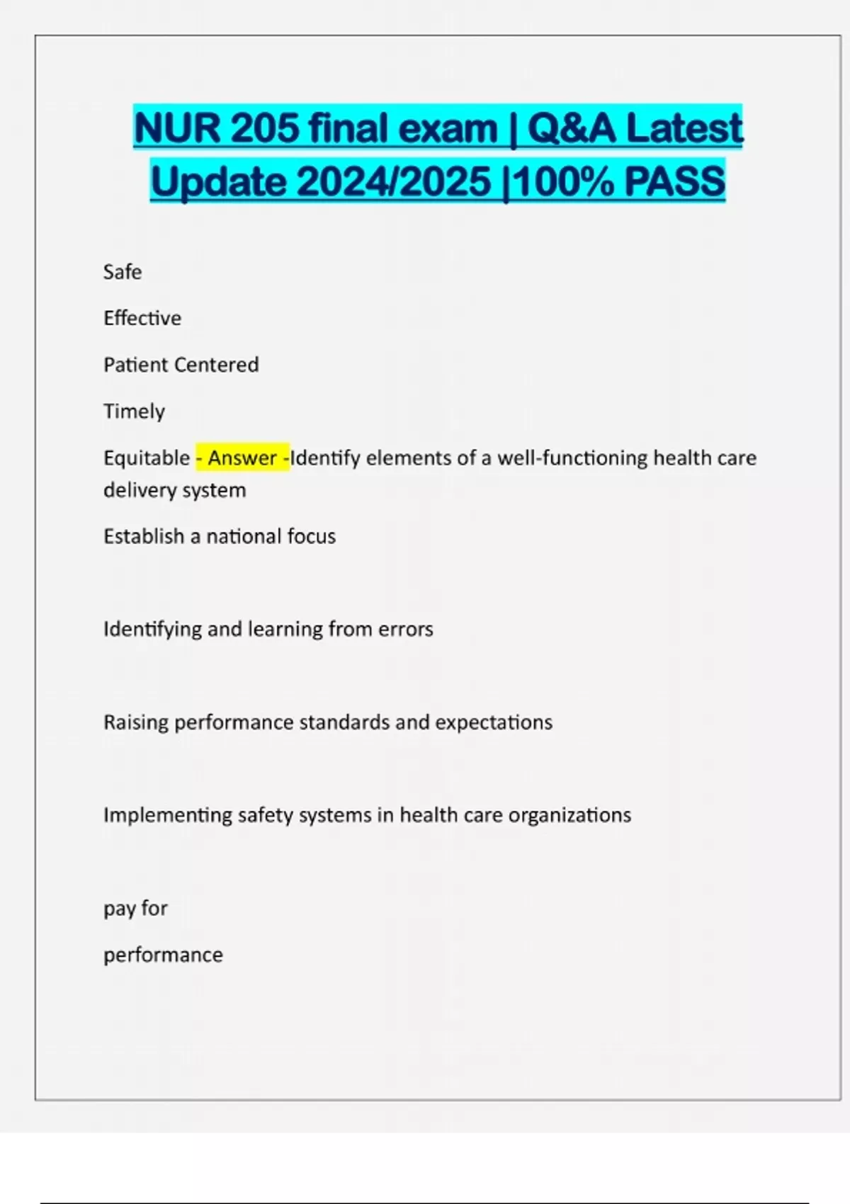 NUR 205 final exam | Q&A Latest Update 2024/2025 |100% PASS - NUR 205 ...