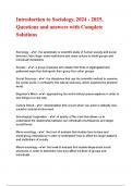 Introduction to Sociology&comma; 2024 - 2025&comma; Questions and answers with Complete Solution