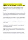 HESI Management Assignment EXAM &sol;HESI Management Assignment EXAM &vert; ALL FREQUENTLY TESTED ACTUAL EXAM QUESTIONS AND ANSWERS &vert; ACCURATE AND VERIFIED FOR GUARANTEED PASS &vert; ALREADY GRADED A&plus;