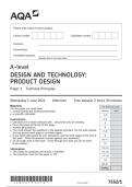 AQA A-level DESIGN AND TECHNOLOGY&colon; PRODUCT DESIGN Paper 1 and 2 JUNE 2024 QUESTION PAPERS AND MARK SCHEMES