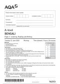 AQA A-level BENGALI Paper 3 JUNE 2024 QUESTION PAPER AND MARK SCHEME