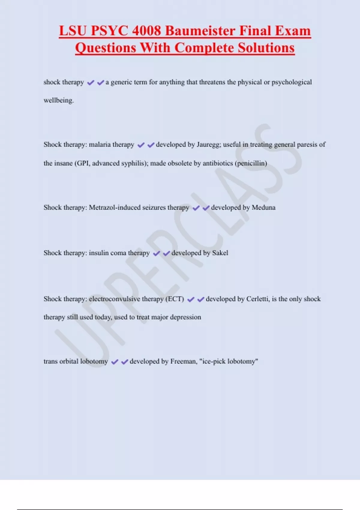 LSU PSYC 4008 Baumeister Final Exam Questions With Complete Solutions ...