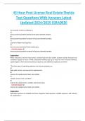 45 Hour Post License Real Estate Florida Test Questions With Answers Latest Updated 2024&sol;2025 &lpar;GRADED&rpar;