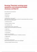 Nursing Theories nursing exam questions and answers&lpar;multiple choices&rpar; verified A&plus;