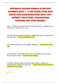 DEFENSIVE DRIVING WHEELS IN MOTION  ANSWERS &lpar;QUIZ 1 - 6 AND EXAM&rpar; EXAM 2025&vert;  BRAND NEW EXAM QUESTIONS WITH 100&percnt;  CORRECT SOLUTIONS &vert; GUARANTEED  SUCCESS&vert; ACE YOUR GRADES&period; 