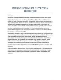 Introduction à la bio 302 et nutrition hydrique