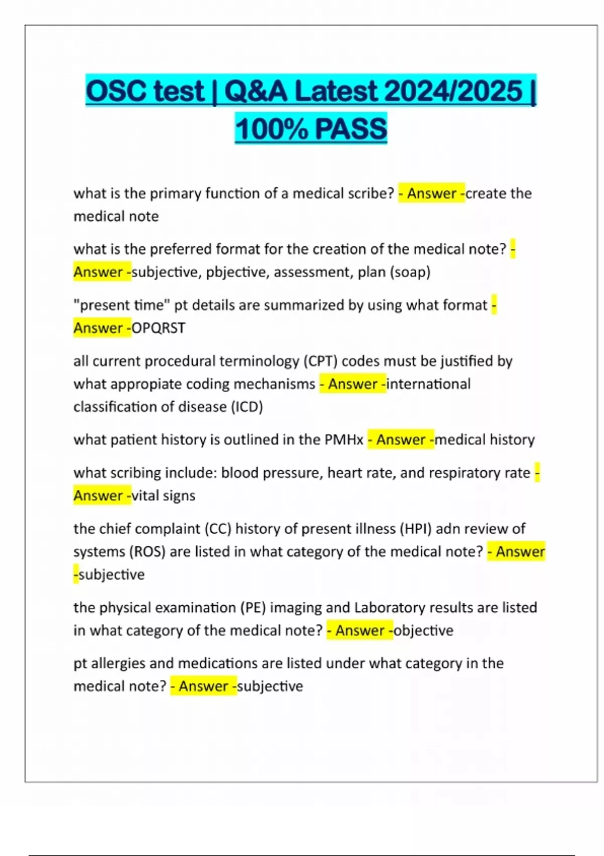 OSC test | Q&A Latest 2024/2025 | 100% PASS - OSC - Stuvia US