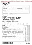 Actual 2024 AQA A-LEVEL DESIGN AND TECHNOLOGY&colon; PRODUCT DESIGN 7552&sol;2 Paper 2  Q Pr &plus; Mark Scheme