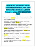 New Jersey Registered Dental Assisting Preparation&comma; RDA Final Review Questions and Correct Answers &vert; Latest 2024&sol;2025 &vert; 100&percnt; PASS