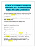 DENTAL ASSISTING RDA Review Questions and Correct Answers &vert; Latest 2024&sol;2025 &vert; 100&percnt; PASS