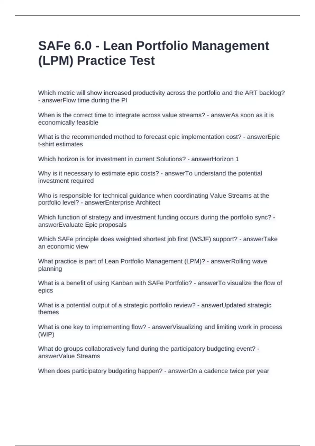 Lpm Mobility Examples SAFe 6.0 - Lean Portfolio Management (LPM) Practice Test Questions with ...