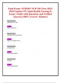 inal Exam&colon; NUR185&sol; NUR 185 &lpar;Latest 2023&sol; 2024 Update&rpar; PN Adult Health Nursing II Exam&vert; Questions and Verified Answers&vert; 100&percnt; Correct&vert; Grade A- Hondros