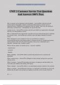 UNIT 2 Customer Service Test Questions And Answers 100&percnt; Pass