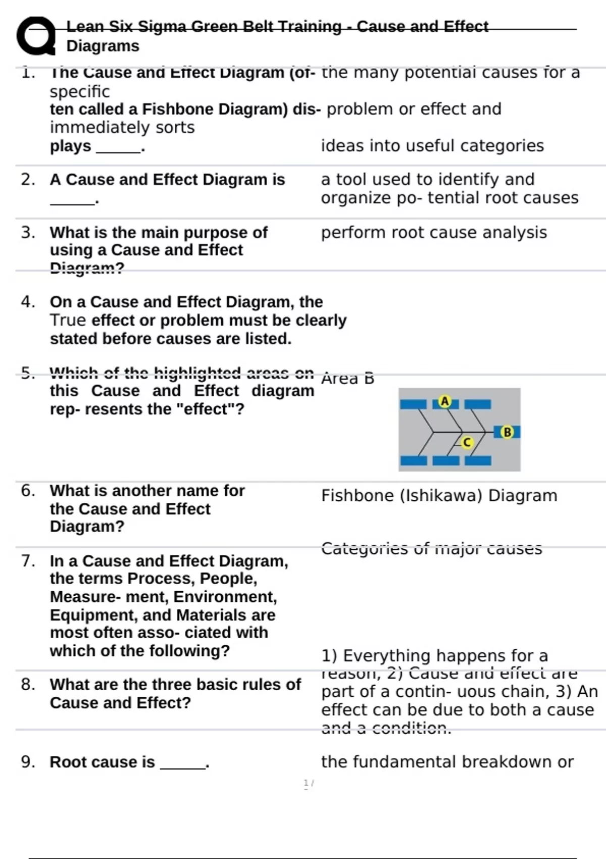 Lean Six Sigma Green Belt Training - Cause and Effect Diagrams - Six ...