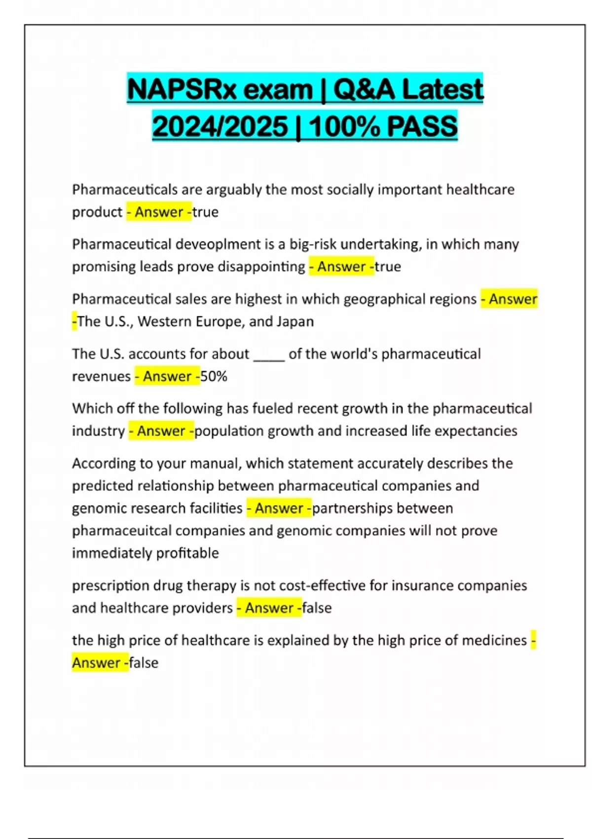 Napsrx NAPSRX EXAM ACTUAL 2025/2026 QUESTIONS AND 100% CORRECT ANSWERS ...