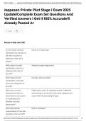 Jeppesen Private Pilot Stage I Exam 2025 Update&vert;Complete Exam Set Questions And Verified Answers &vert; Get It 100&percnt; Accurate&excl;&excl;&vert; Already Passed A&plus;