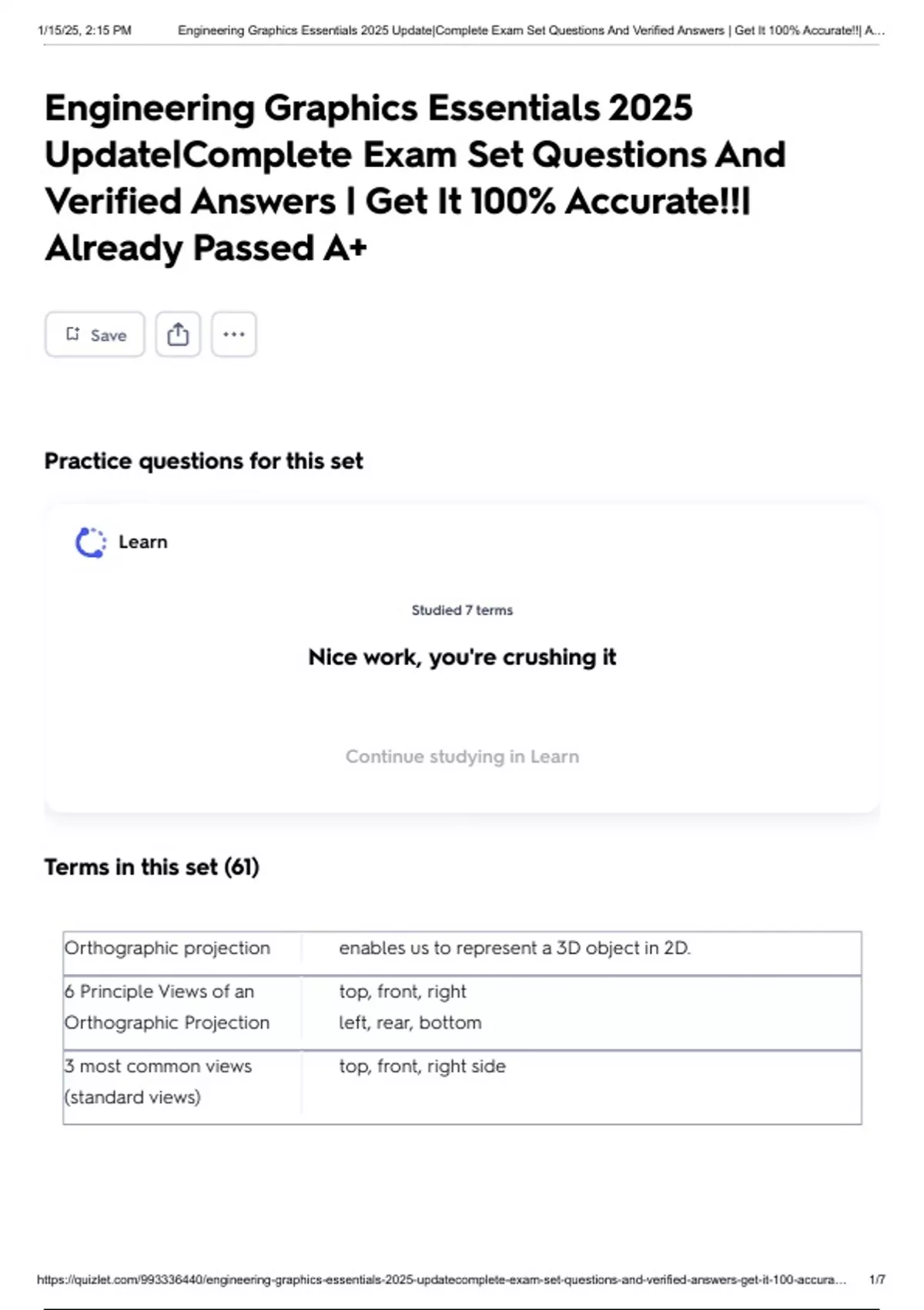 Engineering Graphics Essentials 2025 Update|Complete Exam Set Questions And Verified Answers ...