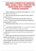 2025 ISSA CORRECTIVE EXERCISE FINAL EXAM LATEST UPDATED 100 QUESTIONS WITH CORRECT VERIFIED ANSWERS&period;