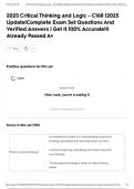 2025 Critical Thinking and Logic - C168 &vert;2025 Update&vert;Complete Exam Set Questions And Verified Answers &vert; Get It 100&percnt; Accurate&excl;&excl;&vert; Already Passed A&plus;