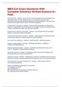 MBA Exit Exam Questions With Complete Solutions Verified Answers A&plus; Pass