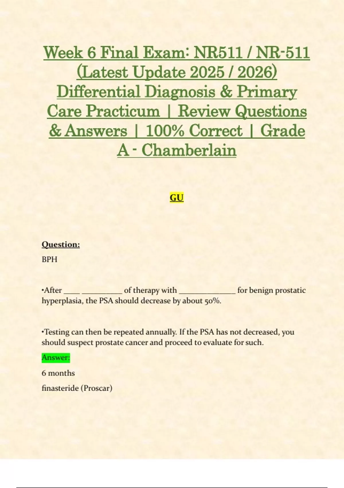 Week 6 Final Exam: NR511 / NR-511 (Latest Update 2025 / 2026 ...
