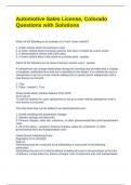 Automotive Sales License&comma; Colorado Questions with Solutions 