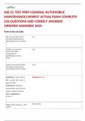 ASE G1 TEST PREP &lpar;GENERAL AUTOMOBILE MAINTENANCE&rpar; NEWEST ACTUAL EXAM COMPLETE 236 QUESTIONS AND CORRECT ANSWERS &lpar;VERIFIED ANSWERS&rpar; 2025&period; 