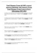 Food Manager Exam &lpar;all 100&percnt; correct  answers&rpar; Questions And Answers &lpar;Texas  Food Manager Exam Learn to Serve  360training&rpar; 2023-2024 