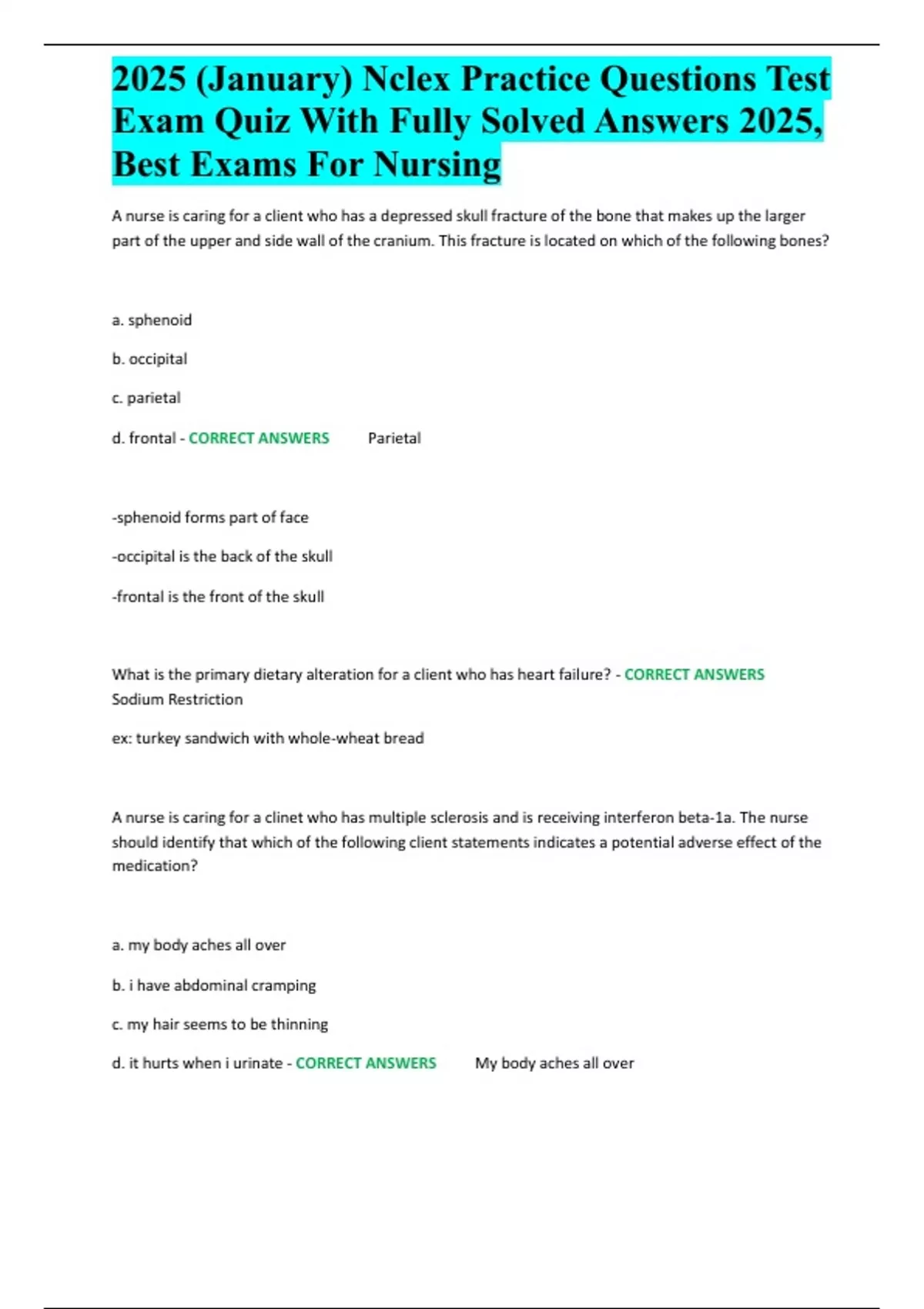 2025 (January) Nclex Practice Questions Test Exam Quiz With Fully ...
