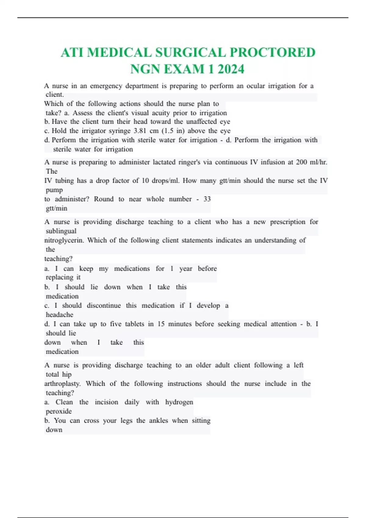 ATI MEDICAL SURGICAL PROCTORED EXAM 2023 WITH NGN QUESTIONS AND CORRECT ...