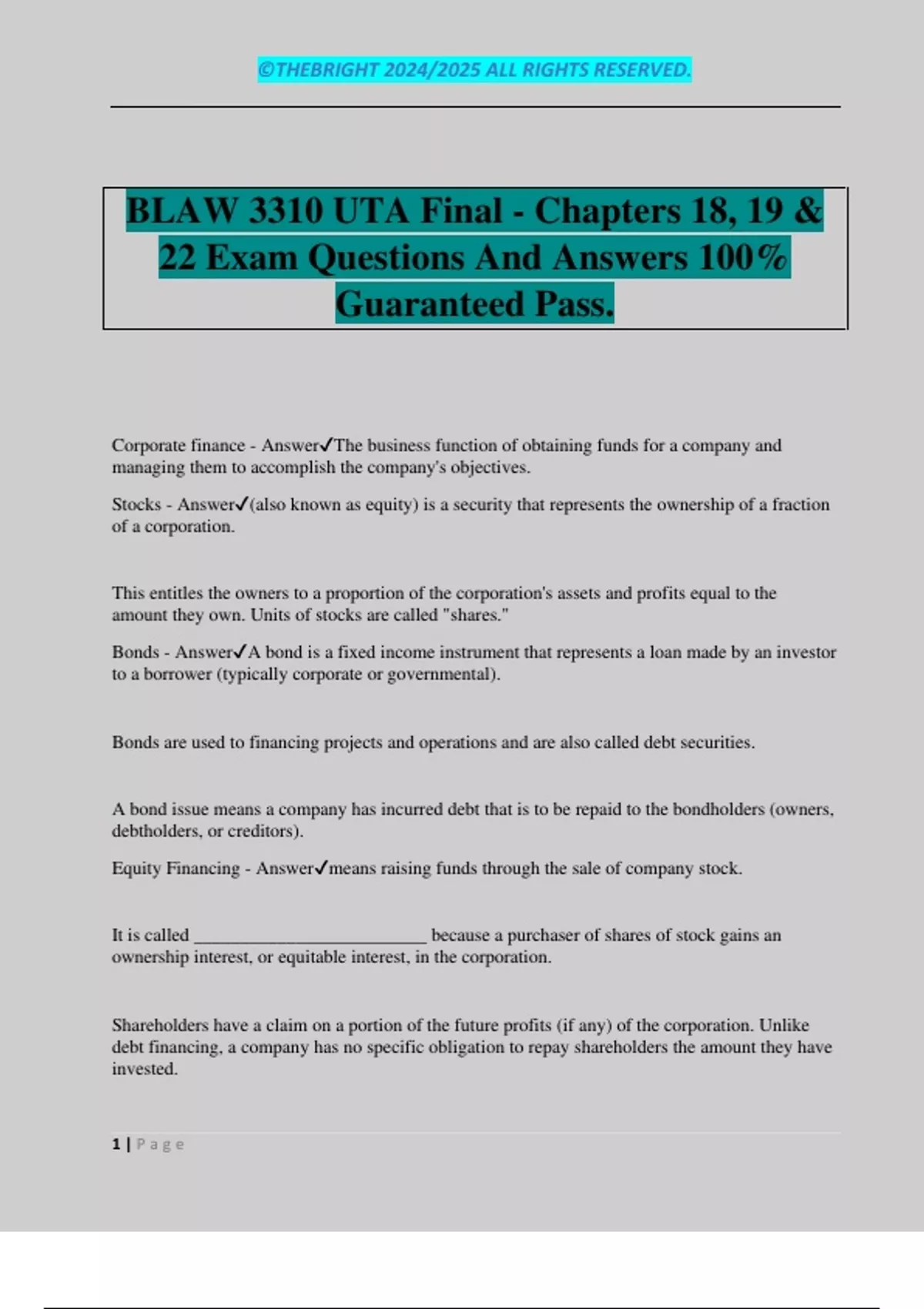 BLAW 3310 UTA Final - Chapters 18, 19 & 22 Exam Questions And Answers ...