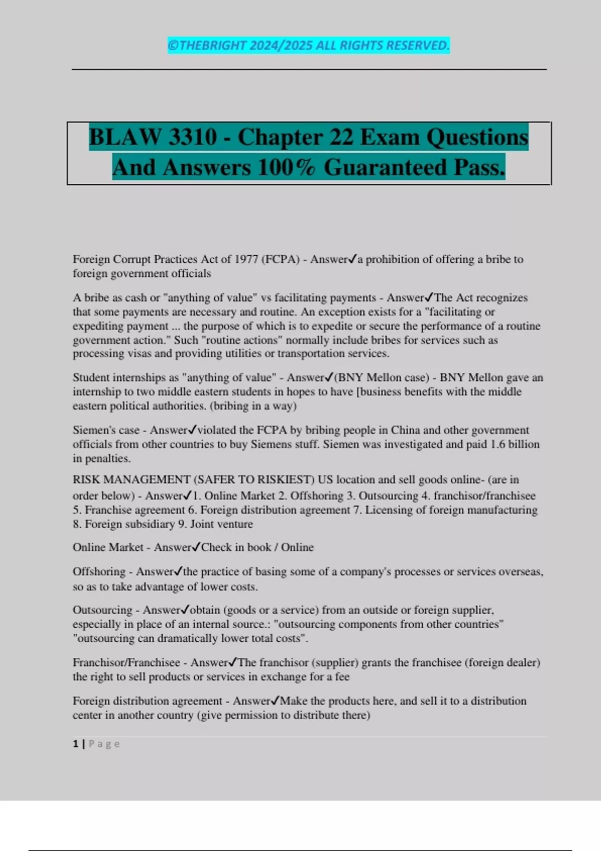 BLAW 3310 - Chapter 22 Exam Questions And Answers 100% Guaranteed Pass ...