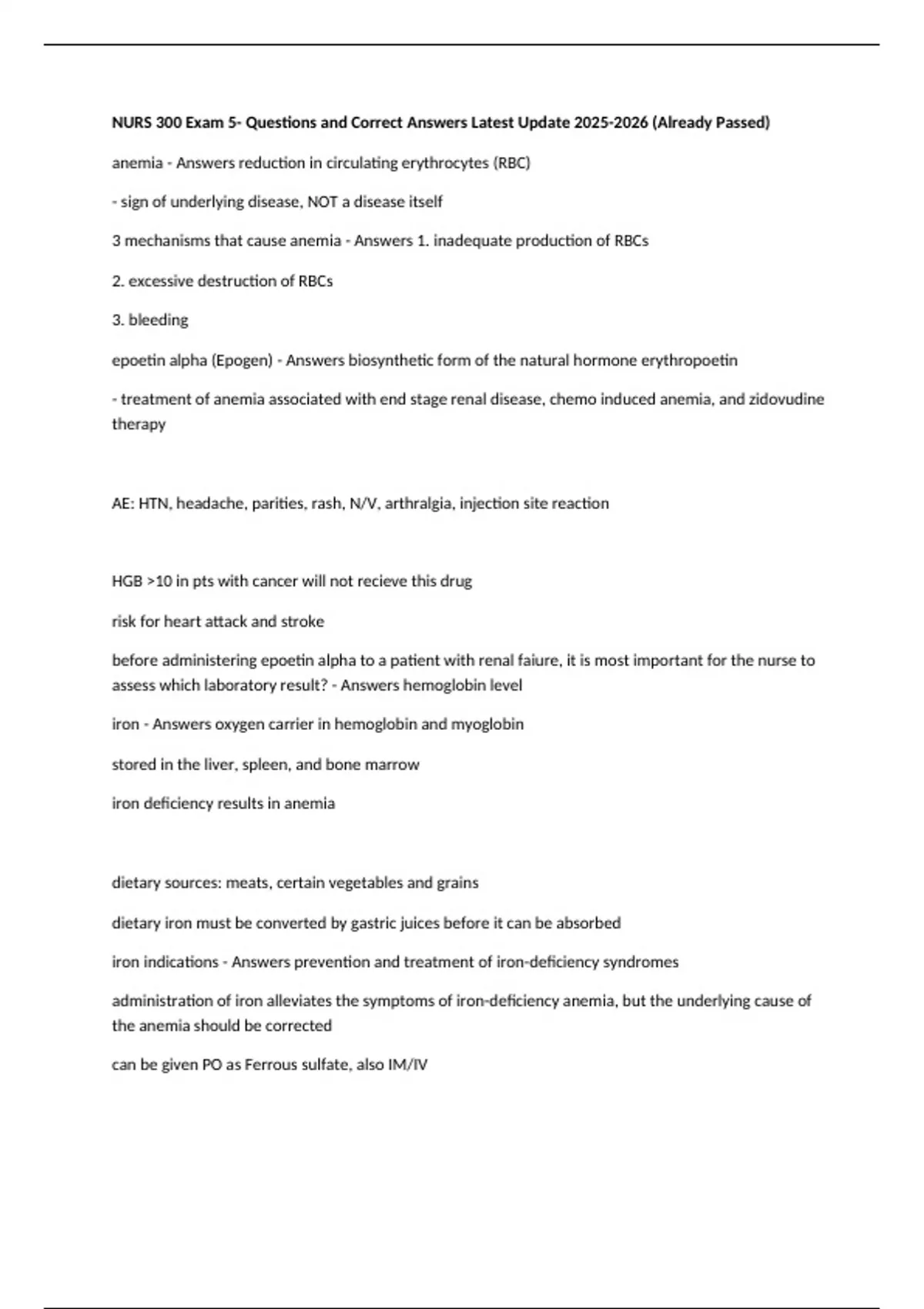 NURS 300 Exam 5- Questions and Correct Answers Latest Update (Already ...