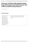 Final Exam&colon; LPP Ethics 2025 Update&vert;Complete Exam Set Questions And Verified Answers &vert; Get It 100&percnt; Accurate&excl;&excl;&vert; Already Passed A&plus;
