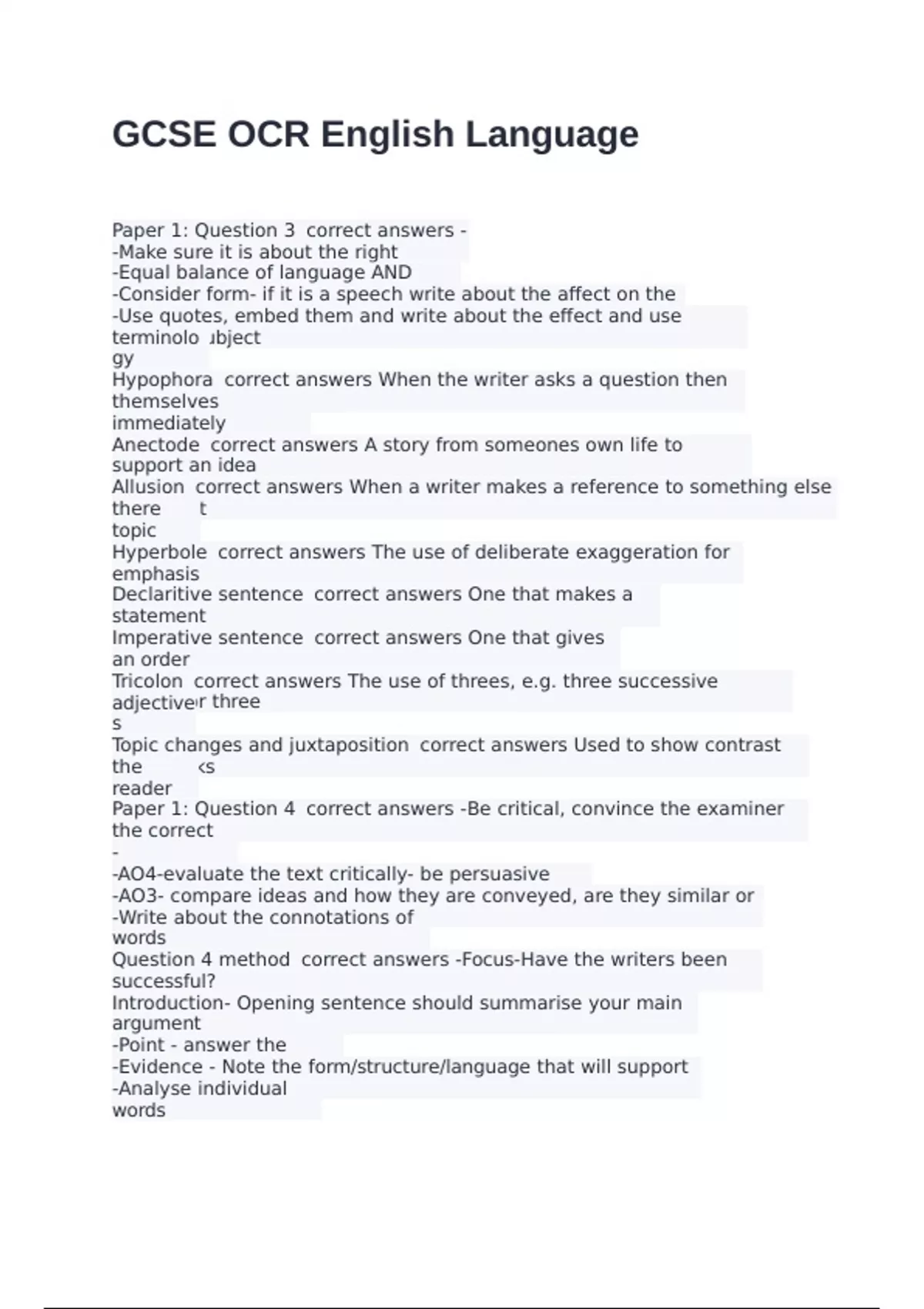 GCSE OCR English Language exam with correct answers 2025 - GCSE OCR ...